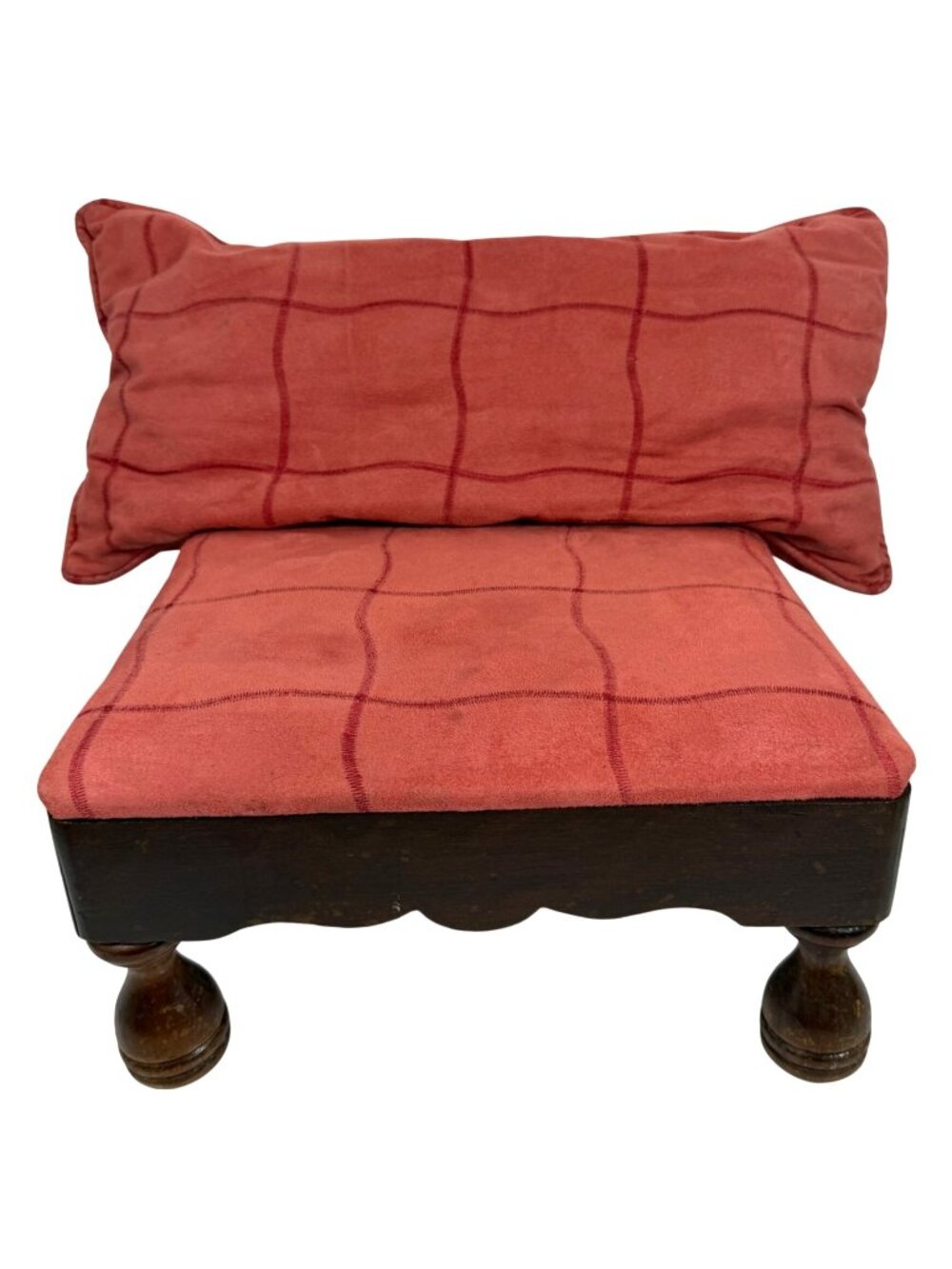 VTG Burnt Coral Cotton/Felt Fabric Footstool + Pillow Home Needlecraft Creations